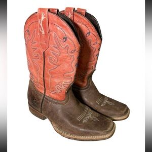 Cabelas Size 3 Brown and Orange‎ Kids Cowboy Boots